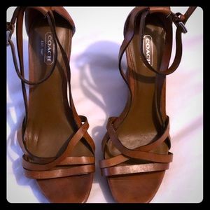 Coach Leather and wood wedge sandals size 8.5